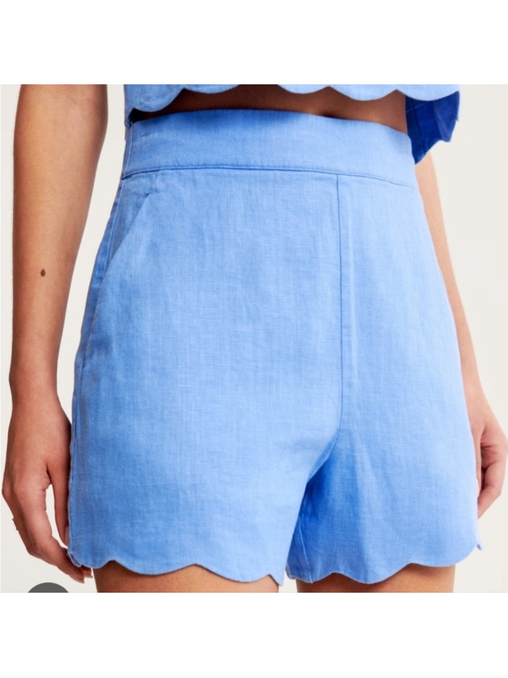 Abercrombie & Fitch Blue High Waist Linen Shorts Scalloped Hem Size 30